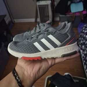 Adidas Gray and White Running Shoes with Red Accents